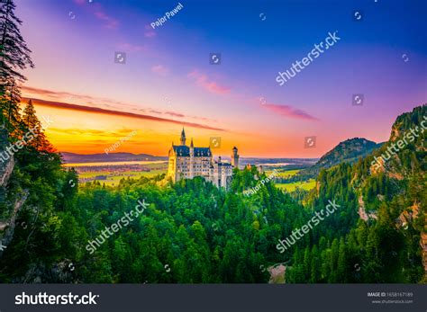 Beautiful Sunset View Worldfamous Neuschwanstein Castle Stock Photo ...