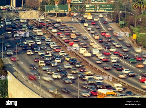 Traffic on Los Angeles freeways with freeway signs Stock Photo - Alamy