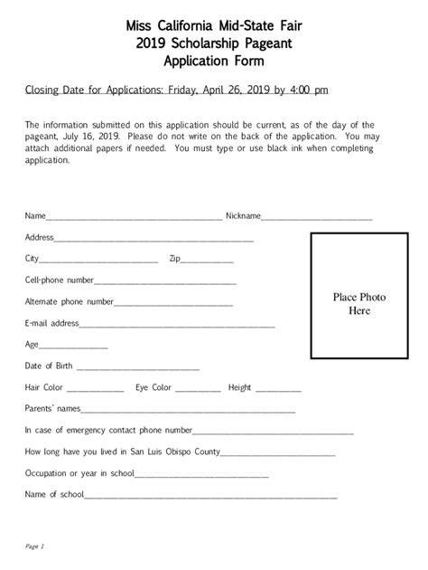 Fillable Online Miss California Mid State Fair Pageant Fax Email Print