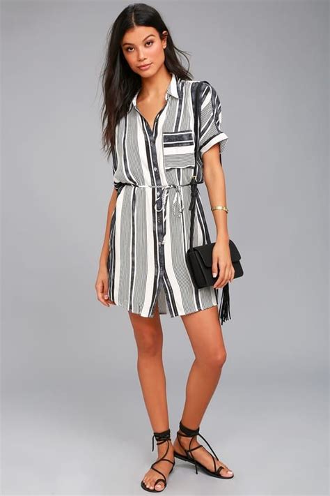 East End Black And White Striped Shirt Dress Striped Shirt Dress