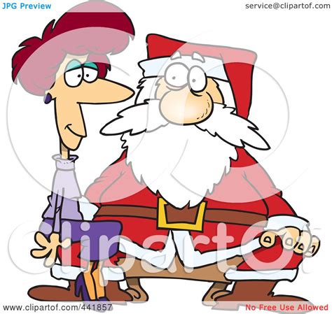 Royalty Free Rf Clip Art Illustration Of A Cartoon Adult Woman Sitting On Santas Lap By