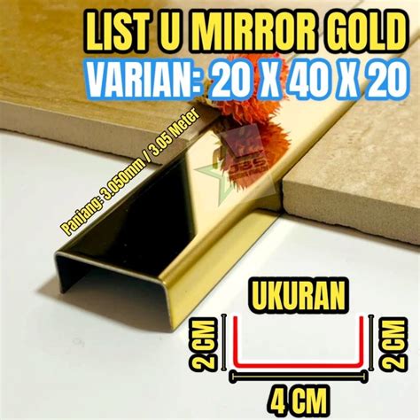 Jual List U Mirror Gold 20x40x20x3050mm T 08mm Stainless Steel 201