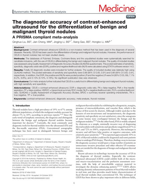 Pdf The Diagnostic Accuracy Of Contrast Enhanced Ultrasound For The