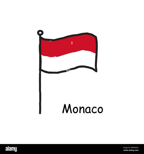 hand drawn sketchy Monaco flag on the flag pole. two color flag . Stock ...