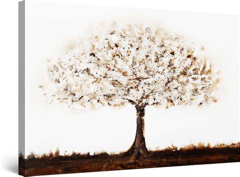 AAzaqTin Canvas Wall Art Abstract Brown White Single Tree Painting