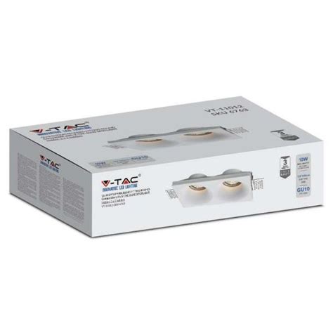 V TAC SKU LED6763 PORTALAMPADA SPOT 2XGU10 INCASSO QUADRATO IN GESSO