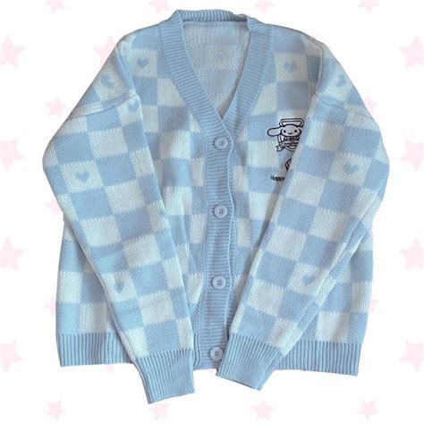 Cinnamoroll Sanrio Blue Knit Oversized Cardigan Womens Fashion Coats