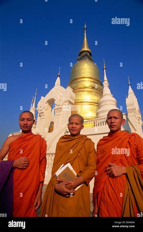 Thailand Chiang Mai Monks At Wat Suan Dok Stock Photo Alamy