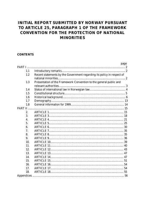 Initial Report The Framework Convention For The Protection Of National