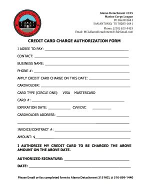 Fillable Online Alamodetachment315mcl MCL Credit Card Auth Form