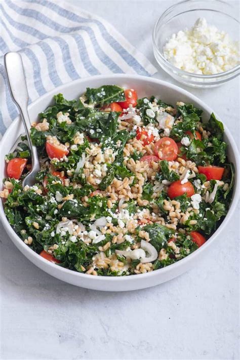 Mediterranean Kale And Farro Salad {warm Or Cold} Feel Good Foodie