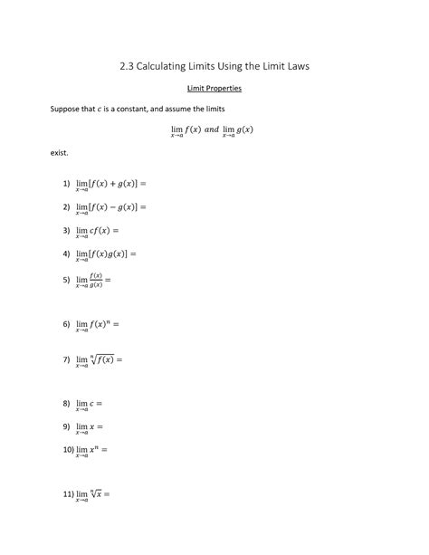 23 The Limit Laws 2 3 Calculating Limits Using The Limit Laws Limit