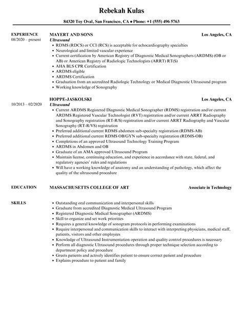 Ultrasound Resume Samples Velvet Jobs