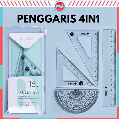 Penggaris Set 4in1 15cm Penggaris Bening Sekolah Isi 4pcs Lucu Ruller