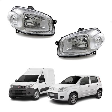 Par de Farol Fiat Uno Way Vivace 2010 Até 2014 Fiorino 2014 Até 2019