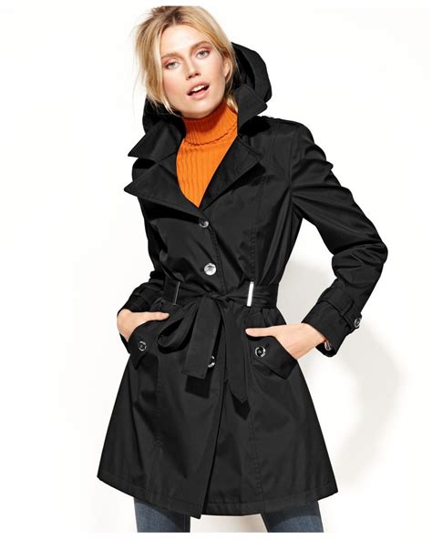 Calvin Klein Hooded Belted Trench Coat In Black Lyst