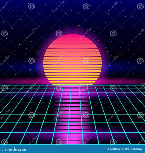 Retro Sci Fi Background Of The S And S With Sunrise Or Sunset Retro