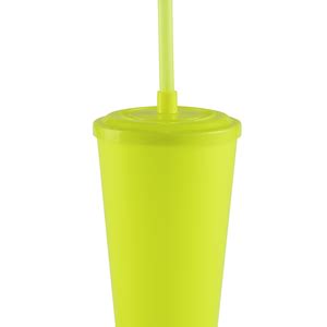 Copo 500 Ml Fechado Neon Amarelo Tampa E Canudo Durável Leroy Merlin