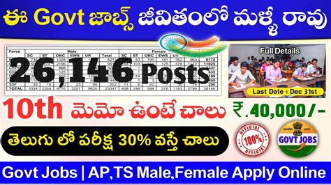 10th అరహతత 26146 పసటల భరత Central Govt Jobs SSC Recruitment