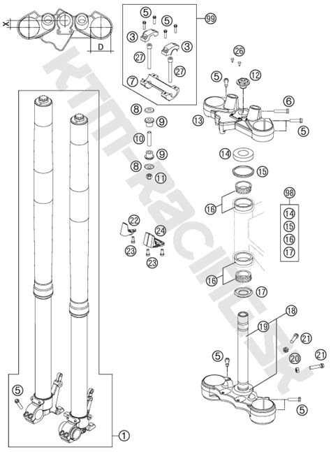 KTM Racing Schéma FRONT FORK TRIPLE CLAMP pre model KTM Travel 990