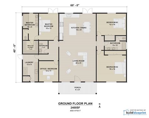 40' X 60' Modern House Architectural Plans Custom 2400SF 4BD/3BA ...