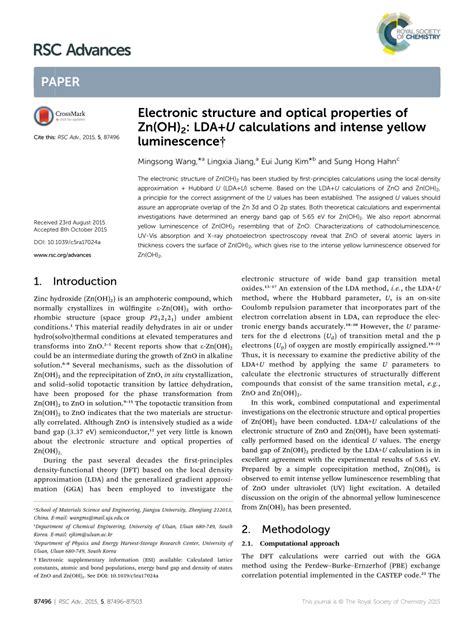 Pdf Electronic Structure And Optical Properties Of Zn Oh 2 Lda U