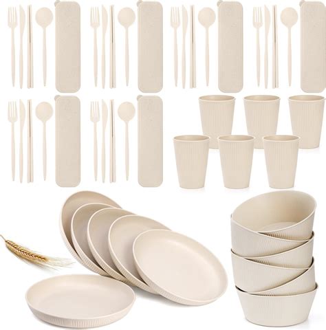 Amazon LEXABEL 24 Pcs Wheat Straw Dinnerware Sets For 4