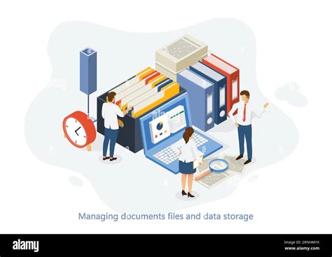 Isometric Vector Of Office Employees Managing Paper Documents File