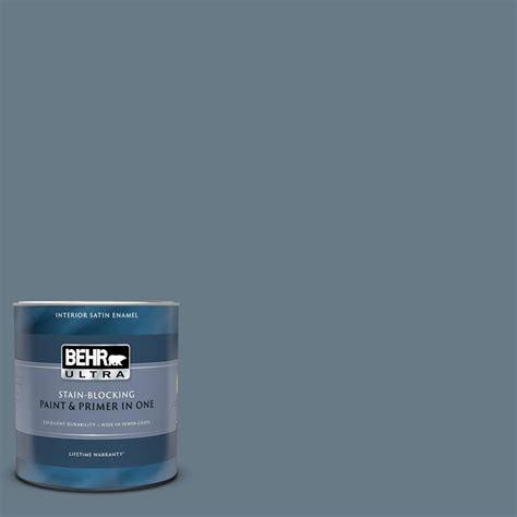 Behr Ultra Qt N Charcoal Blue Satin Enamel Interior Paint And