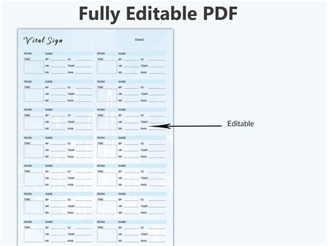 Editable And Printable Vital Sign Chart Vital Sign Log Vital Etsy