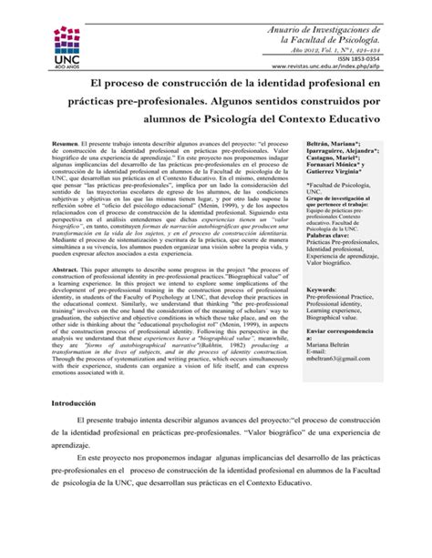 El Proceso De Construcción De La Identidad Profesional En Prácticas