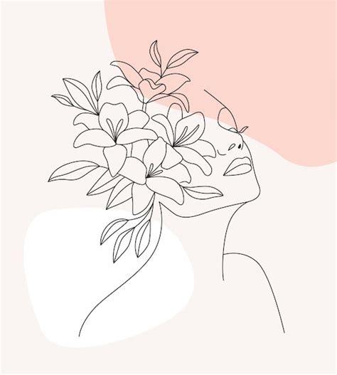 Premium Vector Line Art Of Beautiful Woman S Face And Flowers