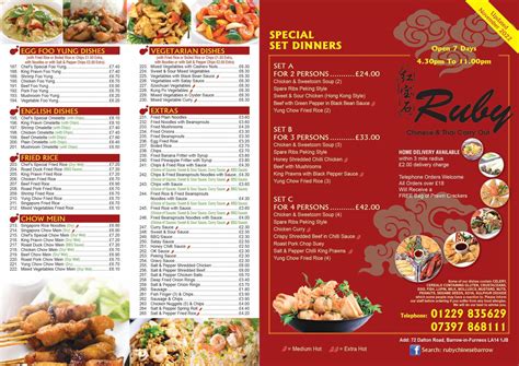 Menu At Ruby Chinese Thai Restaurant Barrow In Furness