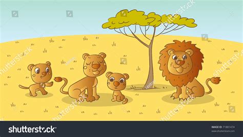 Lion Family Wild Animals Savanna Drawing Stock Vector 71881474 ...