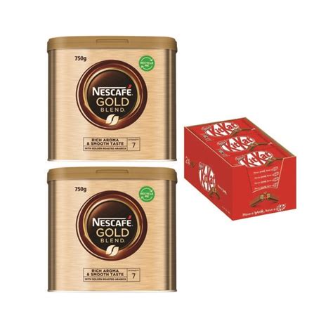 2 X Nescafe Gold Blend Coffee 750g Tins FREE Case Of 24 X 4 Finger KitKat