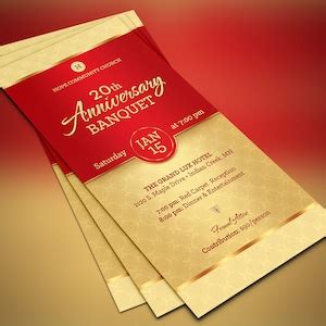 Red Gold Church Anniversary Banquet Ticket Template Set Word And