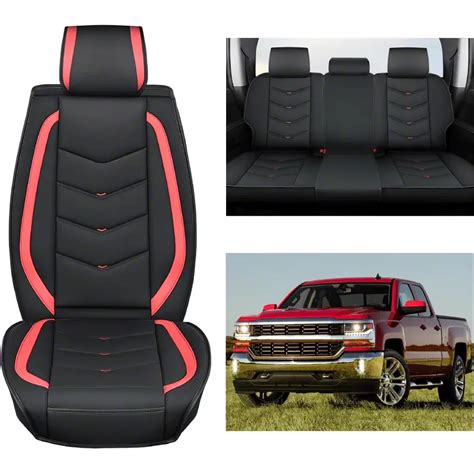 Silverado 1500 Waterproof Leather Front And Rear Seat Covers Black And Red 07 25 Silverado