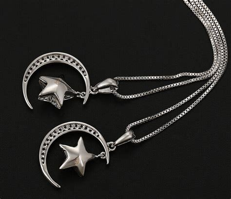 Moon And Star Necklace Pendant With Crystal Crystals Purple White Gold