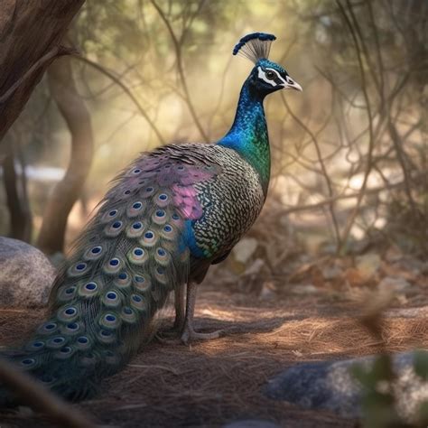 Premium AI Image | Peacock in natural habitat generative AI