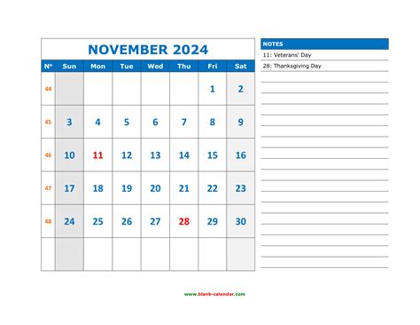 Free Printable November Calendars With Notes Sophi Elisabet