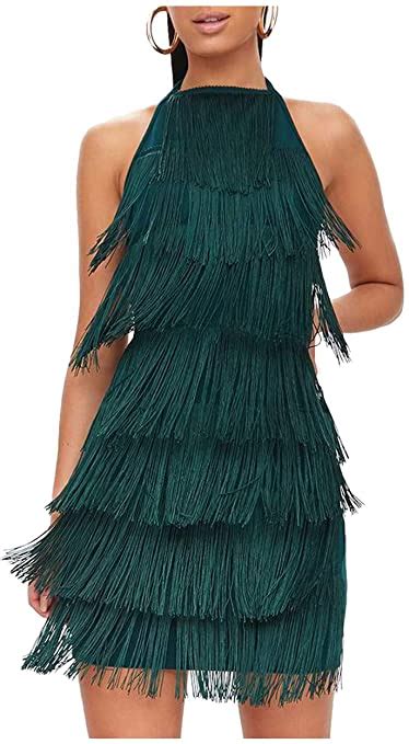 Lvow Women 1920s Tassels Straps Dress Gatsby Cocktail Party Fringed