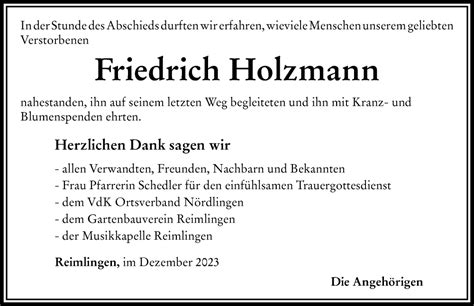 Traueranzeigen Von Friedrich Holzmann Augsburger Allgemeine Zeitung