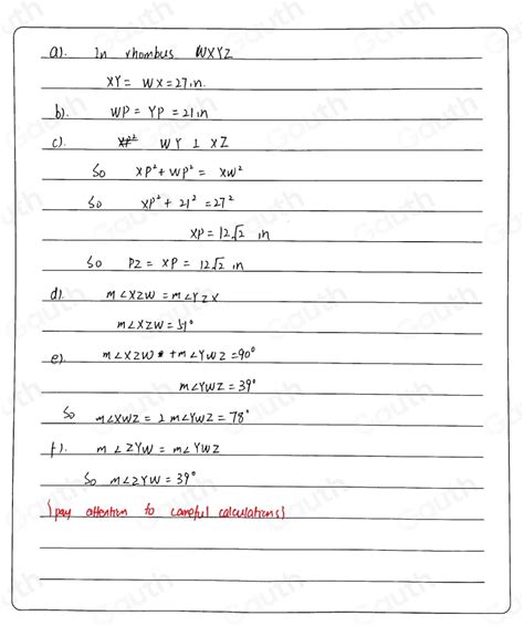 Solved Ia Wxyz Is A Rhombus Aind Each Missing Measure A Xy D