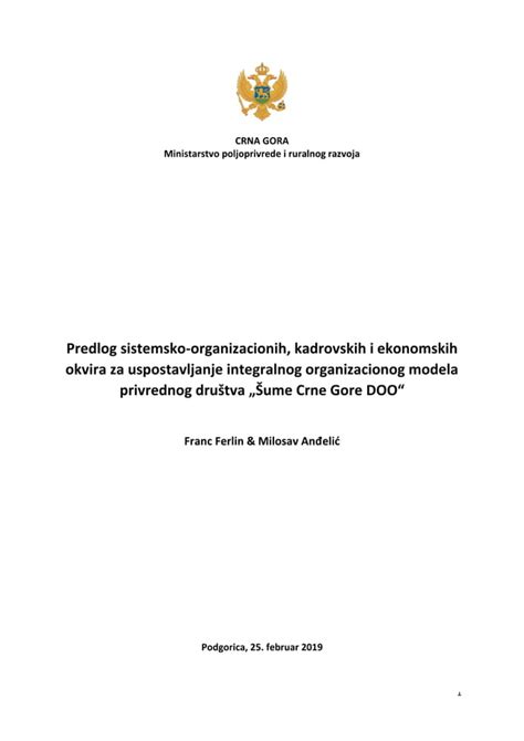 Predlog Sistemsko Organizacionih Kadrovskih I Ekonomskih Okvira Za