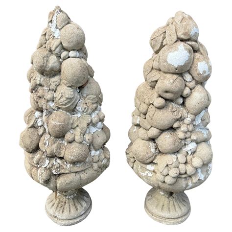 Pair Of Cast Cement Fruit Basket Garden Ornaments For Sale At 1stdibs