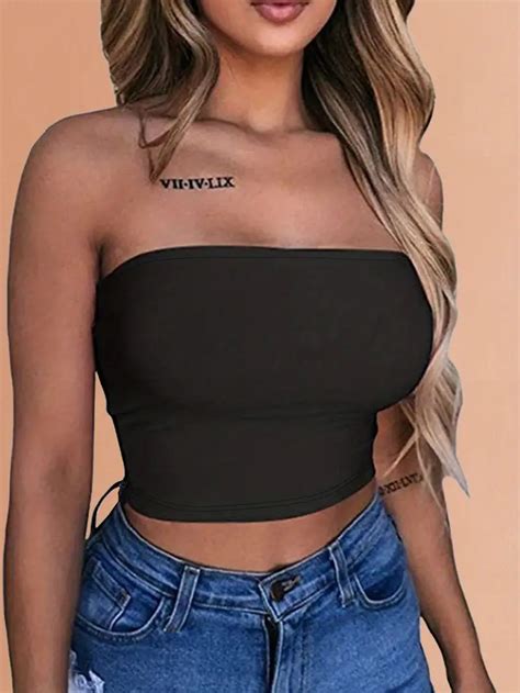 Shoulder Solid Tube Top Sexy Cropped Summer Sleeveless Top Temu