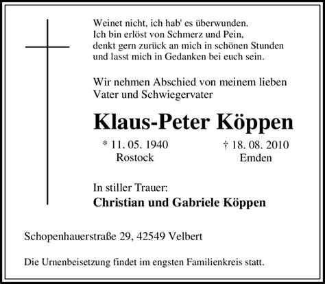 Trauer Und Todesanzeigen Von Klaus Peter K Ppen Trauer De