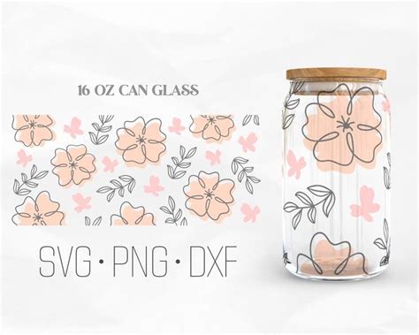 Oz Floral Flower Libbey Glass Can Svg Glass Can Full Wrap Svg Floral