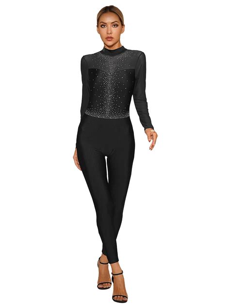 Yhong Womens One-Piece Bodycon Bodysuit Leotard Long Sleeve Shiny