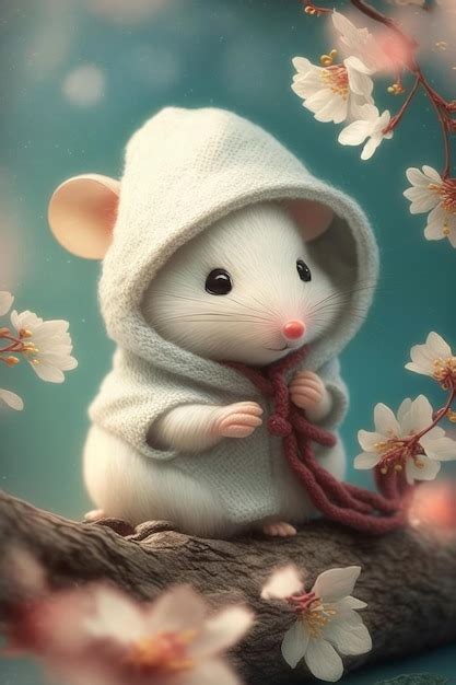 Premium Photo Snow Plum Blossoms Mouse Super Cute Wearing White